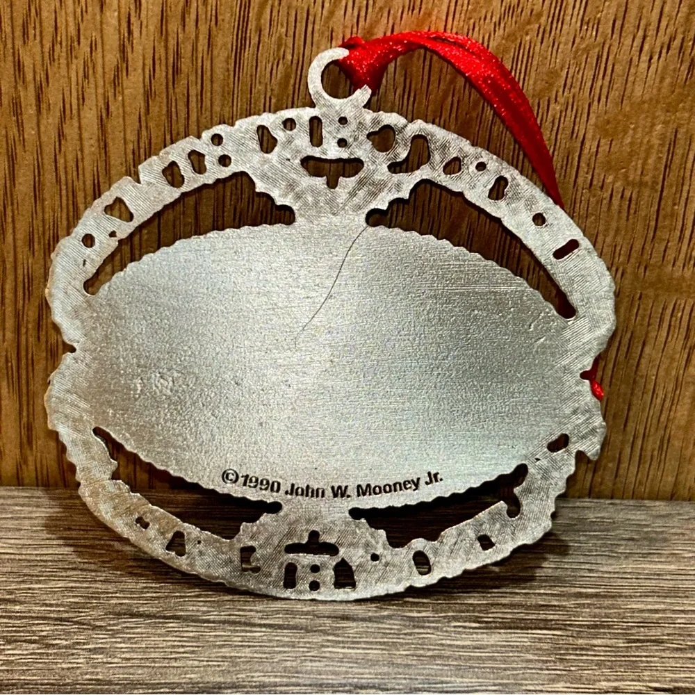 John W. Mooney Jr. MERRY CHRISTMAS FROM HEAVEN Pewter Ornament  Vintage 1990